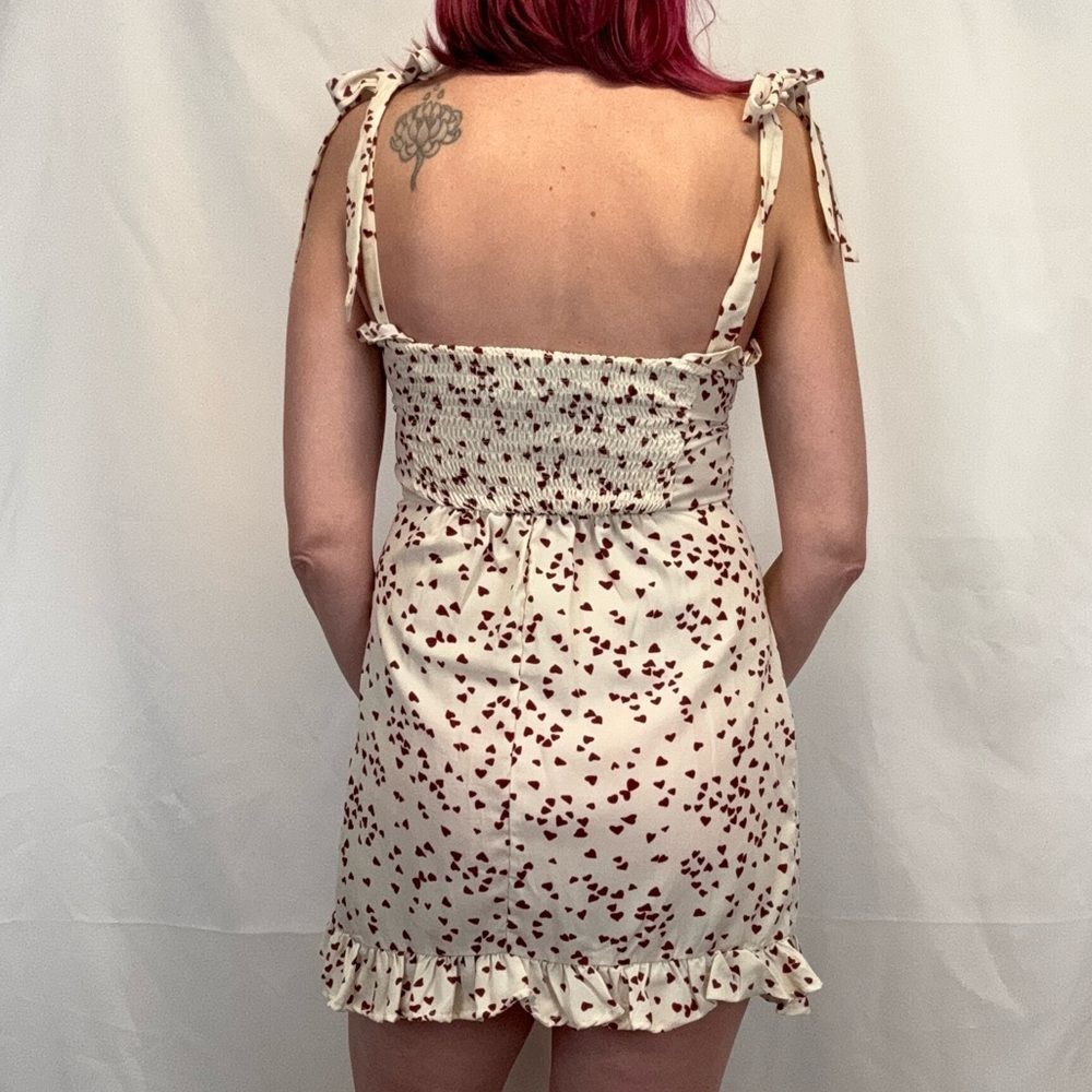 Heart Print Sweetheart Neck Tie Shoulder Dress Women’s Size S - Picture 2 of 13